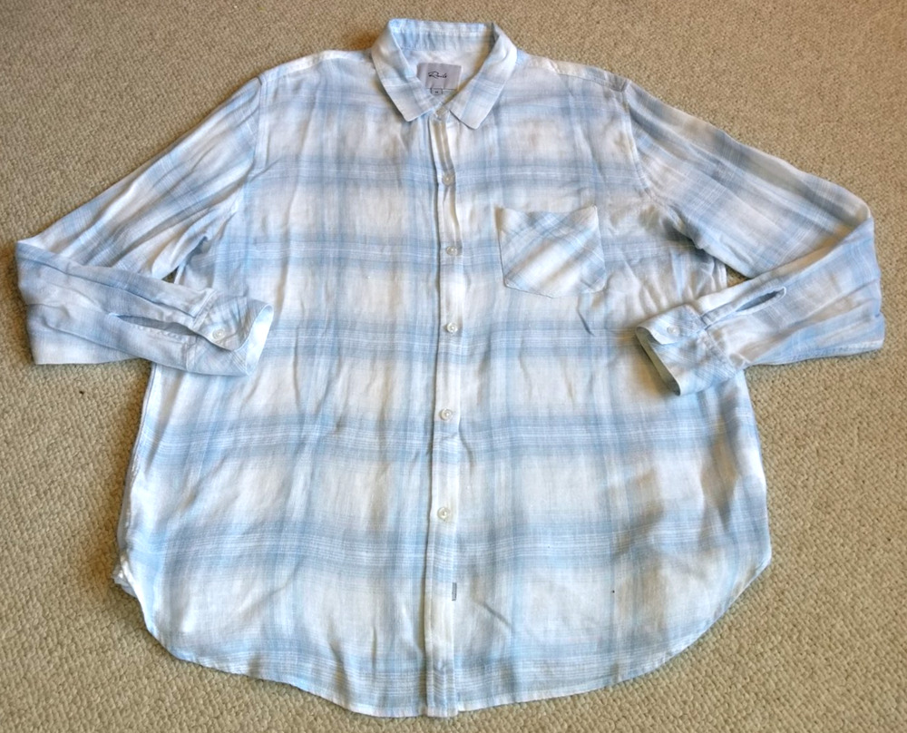 Womens Top-RAILS-ANTHROPOLOGIE-'Corsica Plaid' linen 'Charli' button-up Beach-M